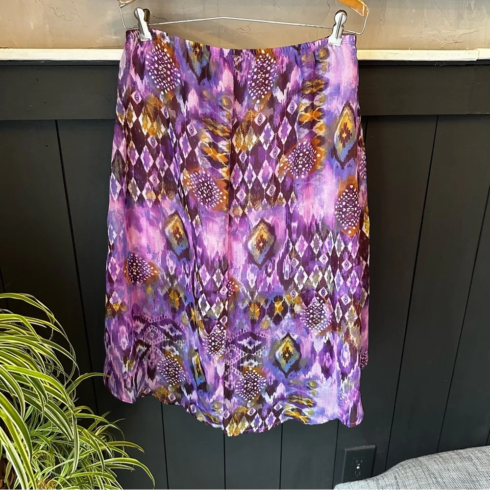 Y2K Knitworks Purple Graphic Patterned High-Low Lined‎ Skirt size XL